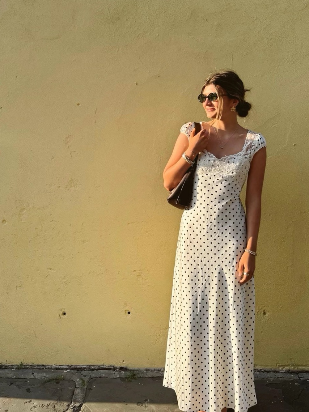 Jessica Simpson White Maxi Dress with Black Polka Dots